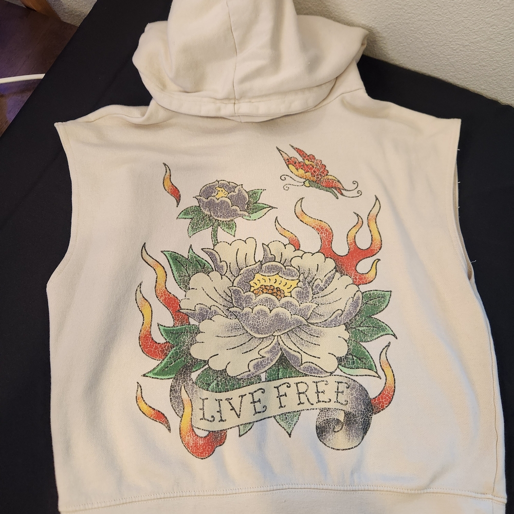 Affliction White Hooded Tank Top with Graphic Design